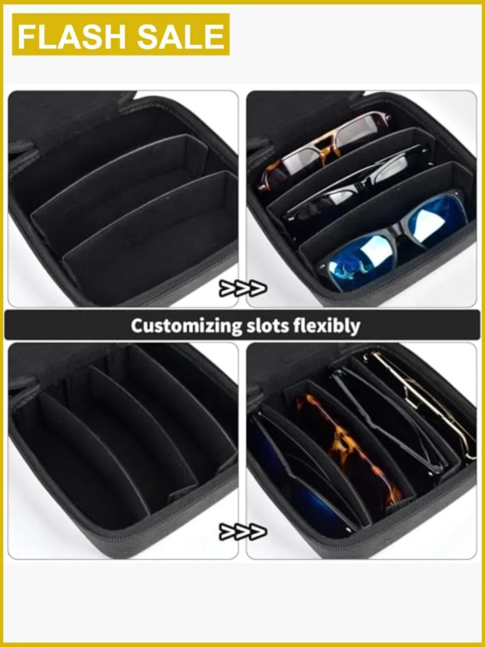 Travel Sunglass Case Holds 4 Pairs Hard EVA Oxford Zippered Organizer
